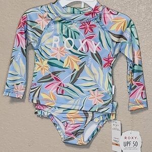 Roxy Baby Girl 2 Piece Long Sleeved Swim Suit Size 12M And 18M
